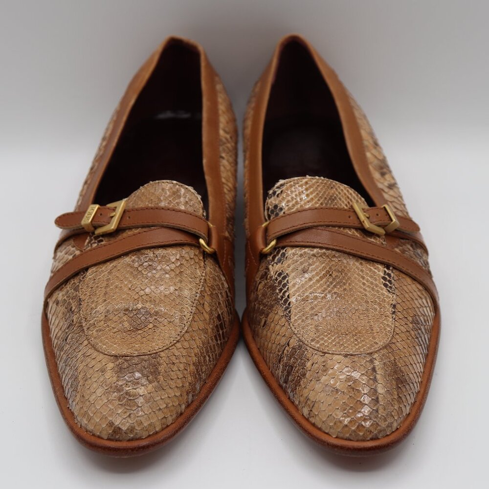Women's Vintage Tods Python Tan Buckle Loafers Size 39